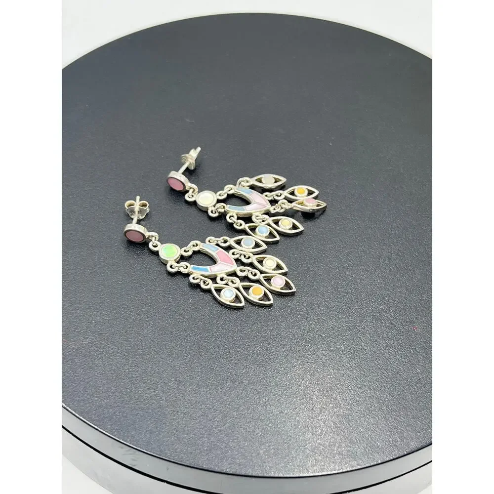 Sterling Silver Pastel Mother‎ of Pearl Inlay Boho Statement Chandelier Earring